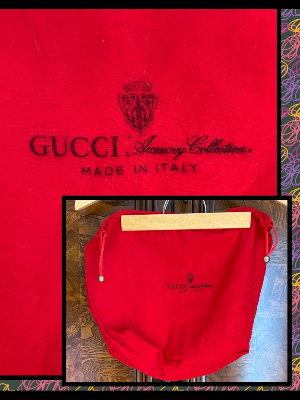 Vintage 1980s Gucci Dust Bag Goldtone Toggles Dimensional with Base Bottom